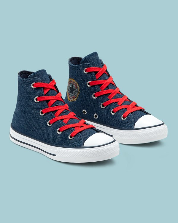 Converse Chuck Taylor All Star Denim Reverse Twill Blå Sko Danmark - Converse Høje Sneakers Børn - 0